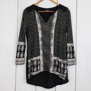LUCKY BRAND Small Black White Boho Peasant Blouse